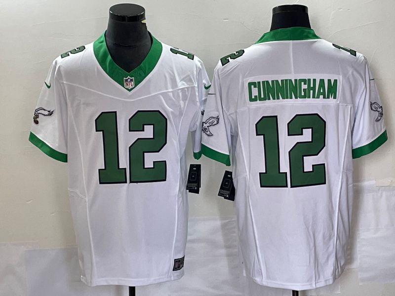 Men Philadelphia Eagles 12 Cunningham White Nike Throwback Vapor Limited NFL Jerseys